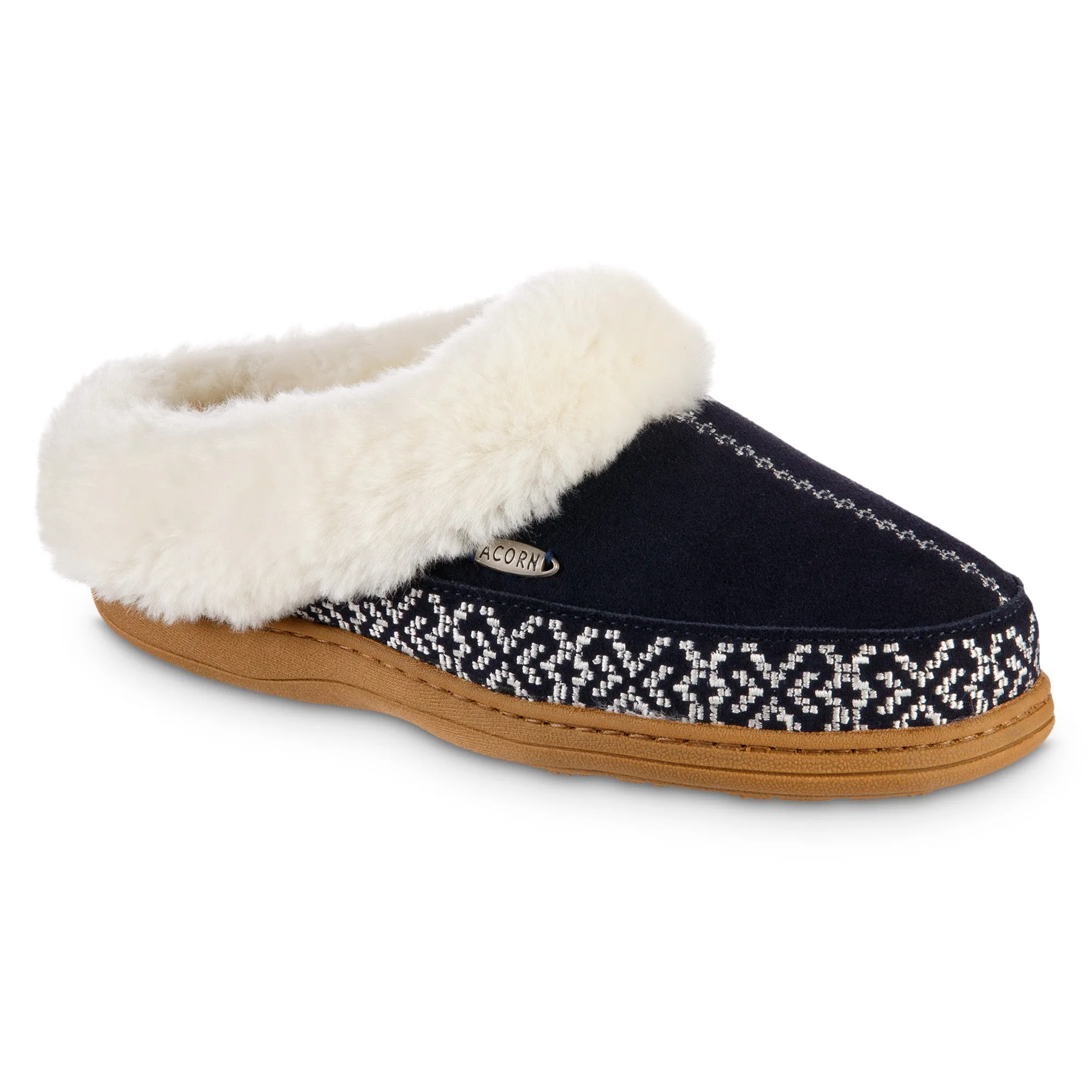 Acorn Women's Greta Embroidered Suede Hoodback Slippers