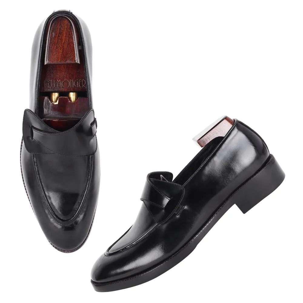 Black Brushed Leather Butterfly Loafers