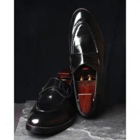 Black Brushed Leather Butterfly Loafers