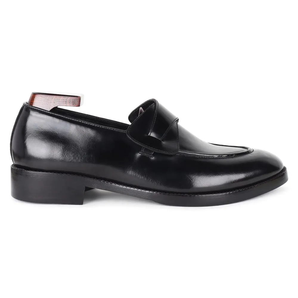 Black Brushed Leather Butterfly Loafers