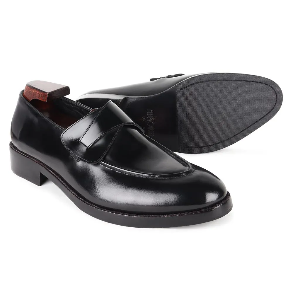 Black Brushed Leather Butterfly Loafers