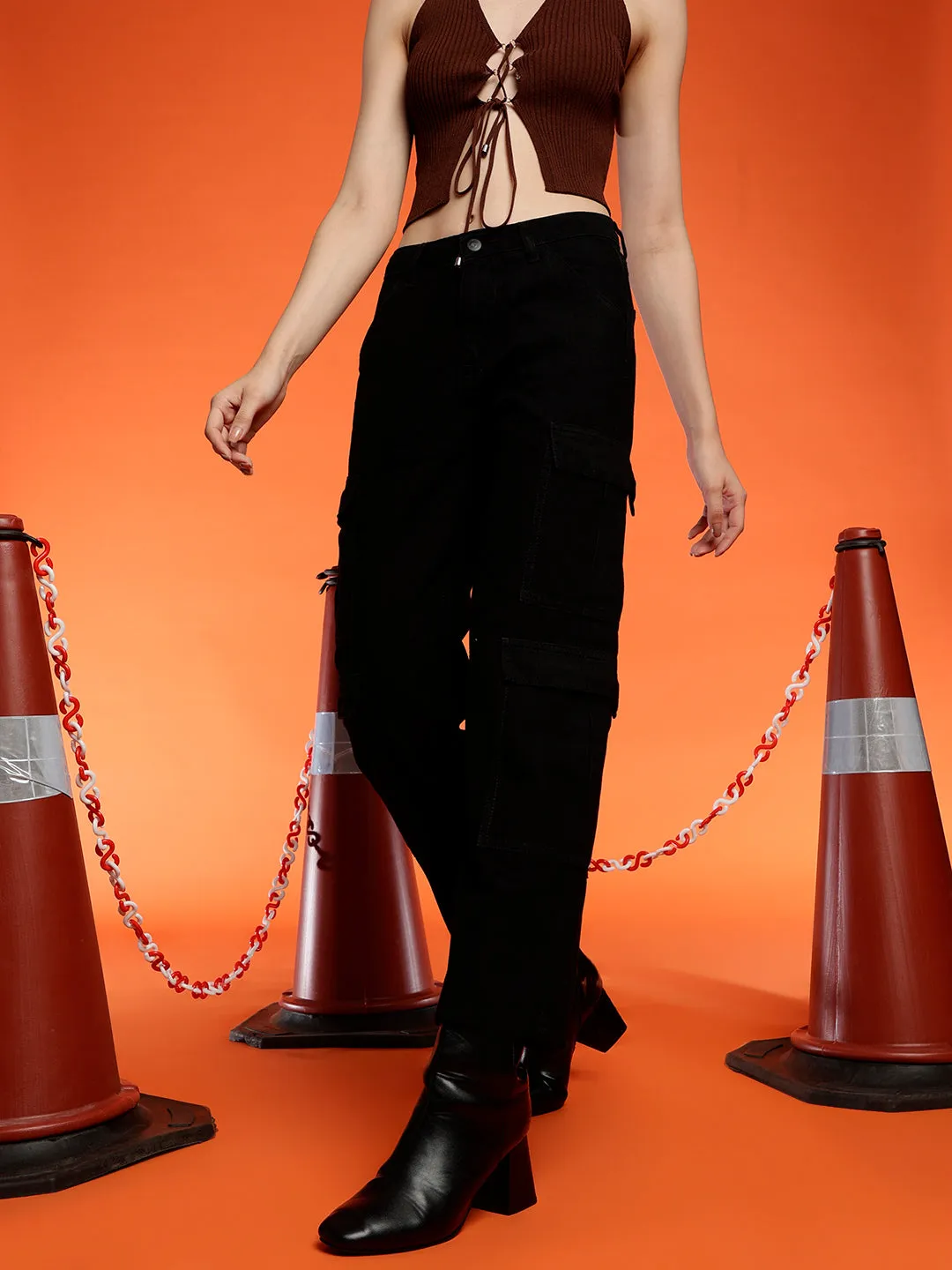 Black Cargo Fit Jeans