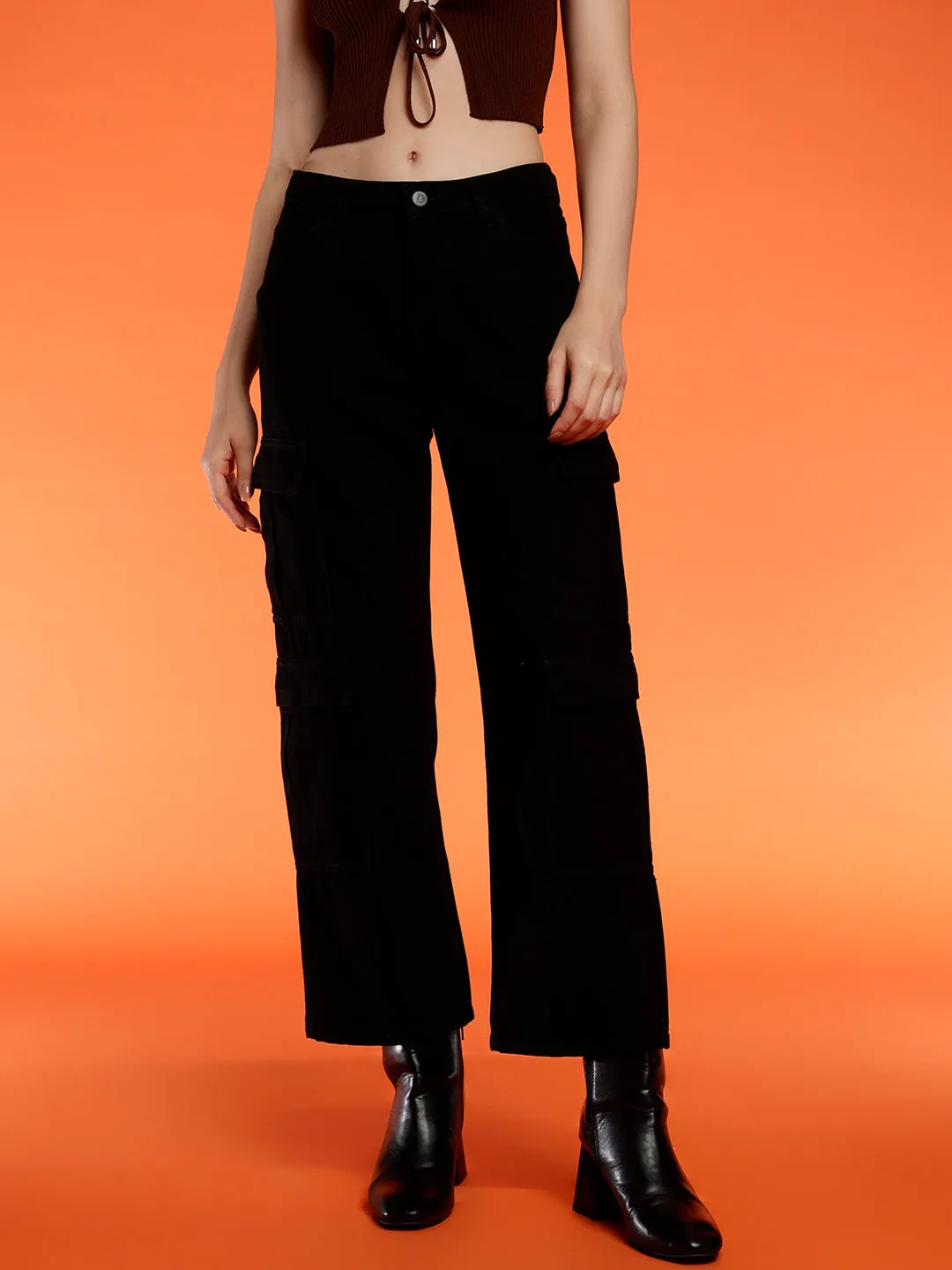 Black Cargo Fit Jeans