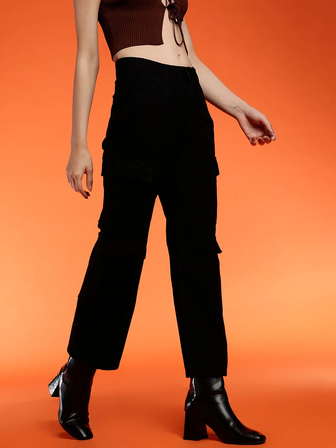 Black Cargo Fit Jeans