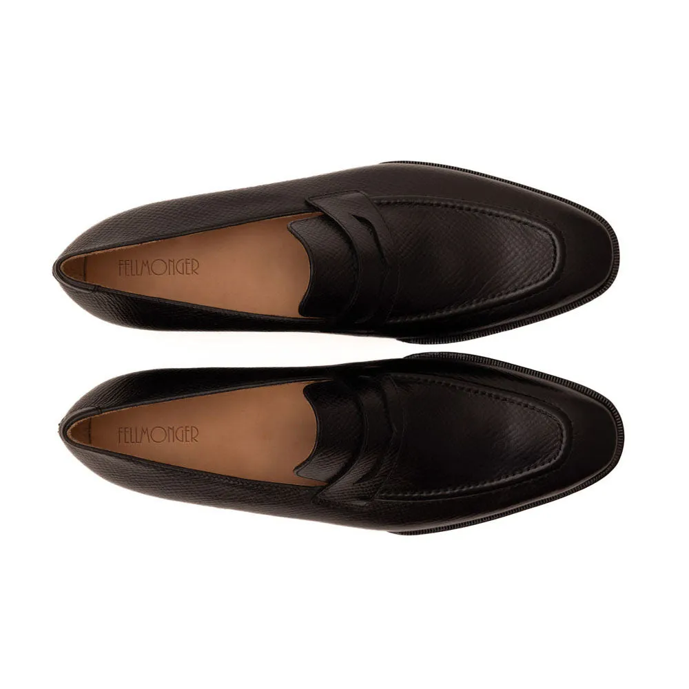Black Hatch Grain Square Toe Penny Loafers