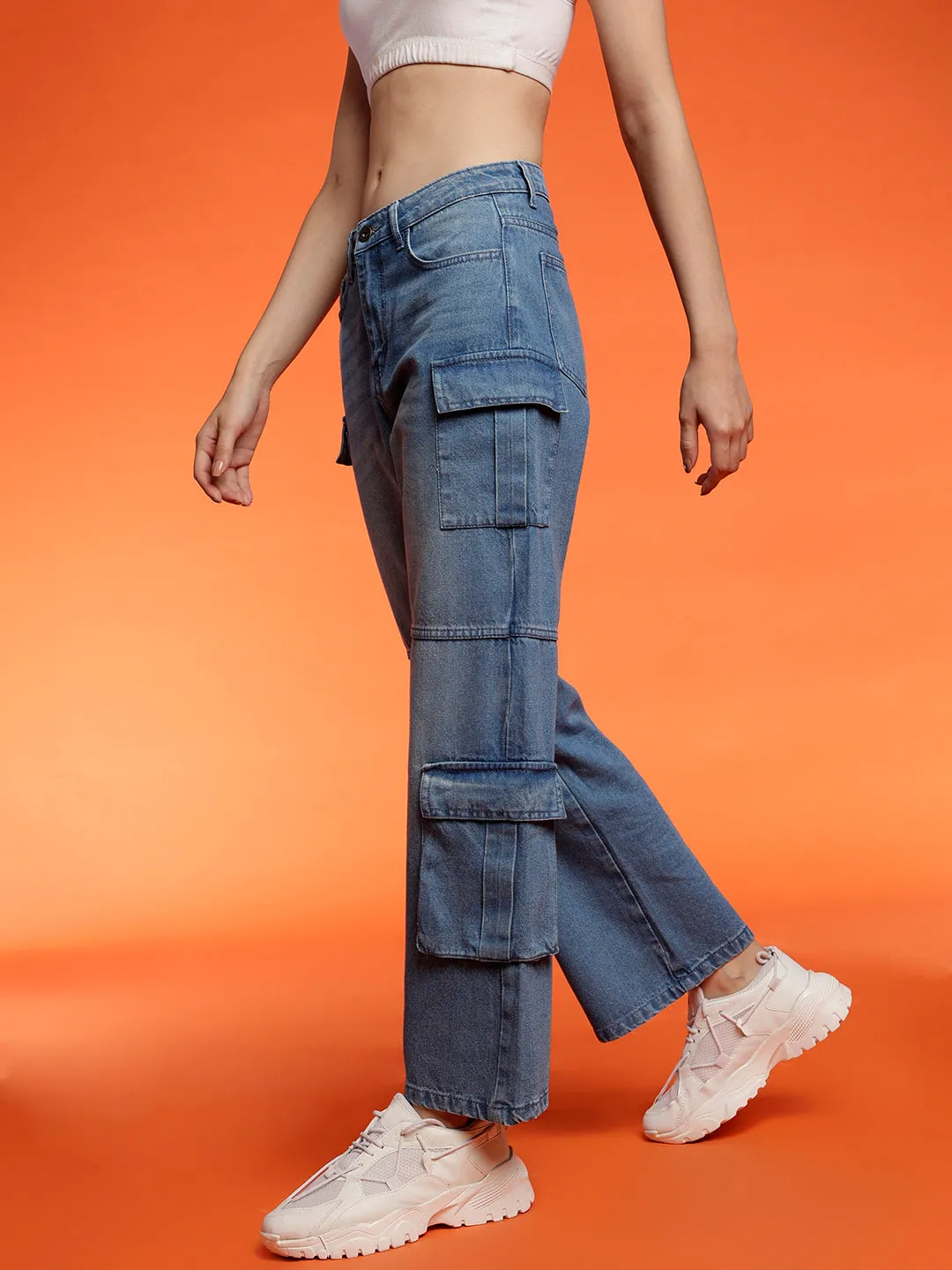 Blue Baggy Cargo Fit Denim Jeans