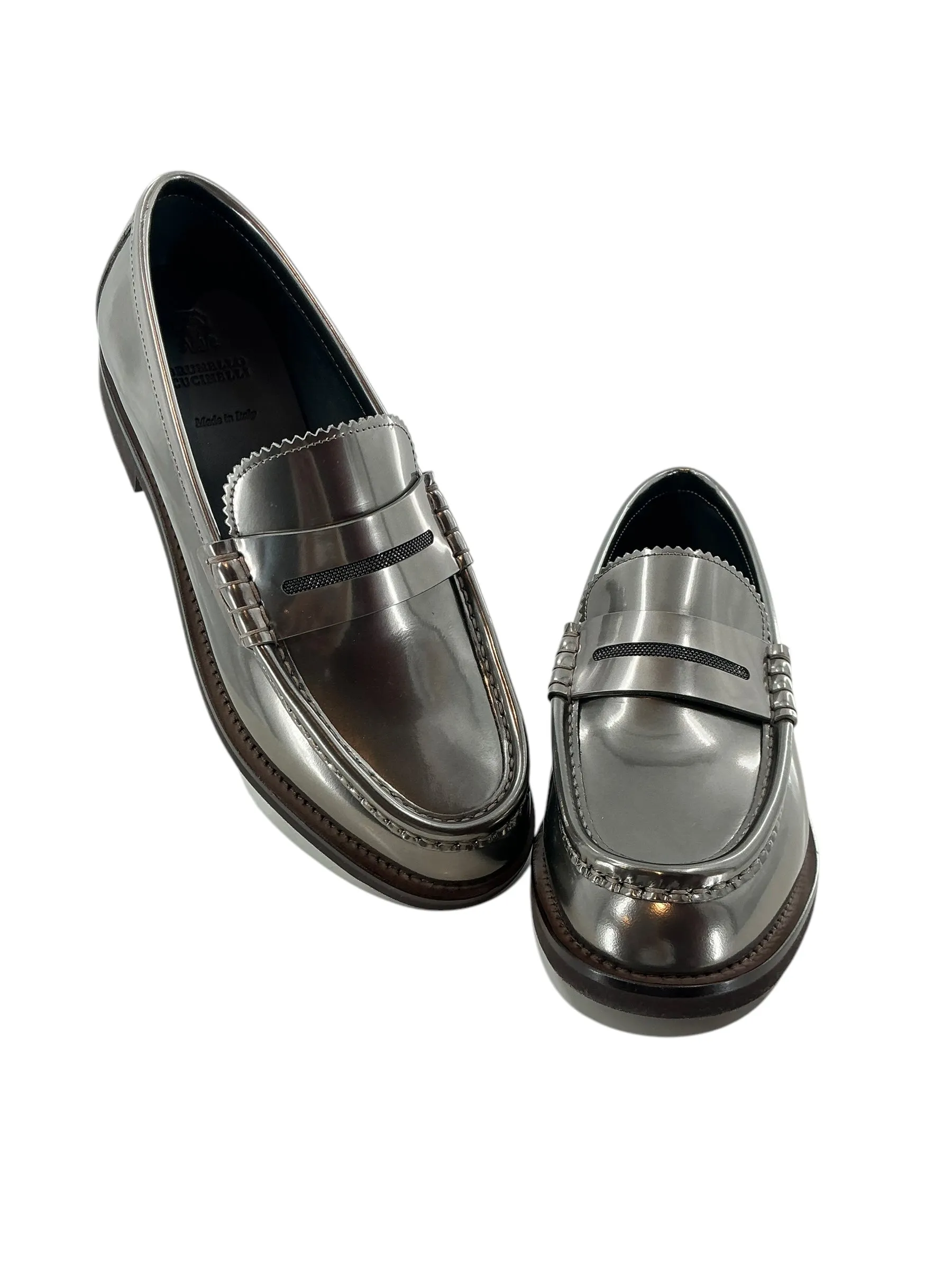 Brunello Cucinelli Metallic Monili Penny Loafers
