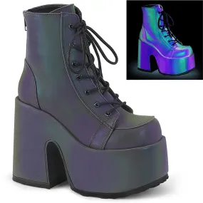CAMEL-203 DemoniaCult Alternative Footwear Green Multi Reflective Ankle Boots