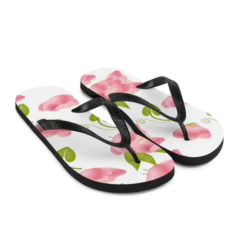 Chic Pink Flowers Floral Slip Resistant Flip Flops