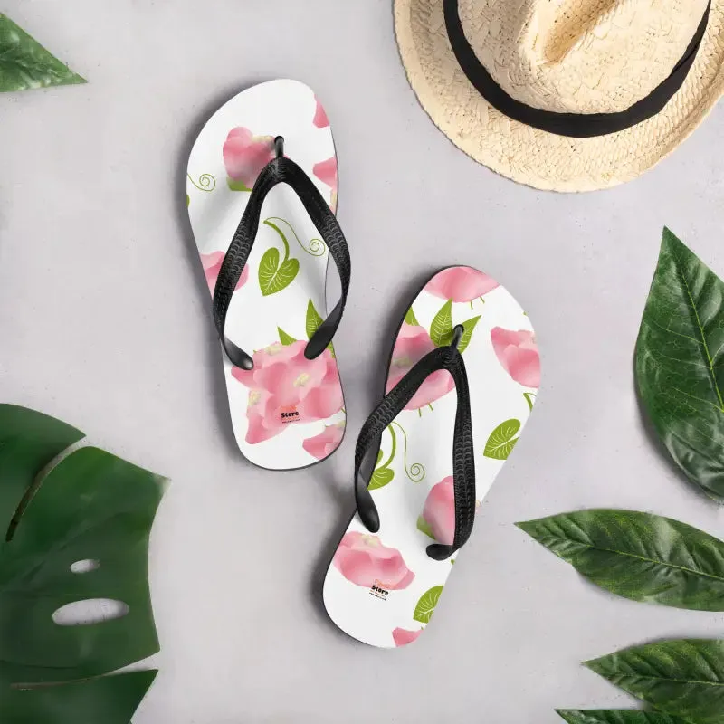 Chic Pink Flowers Floral Slip Resistant Flip Flops