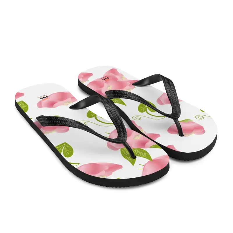 Chic Pink Flowers Floral Slip Resistant Flip Flops