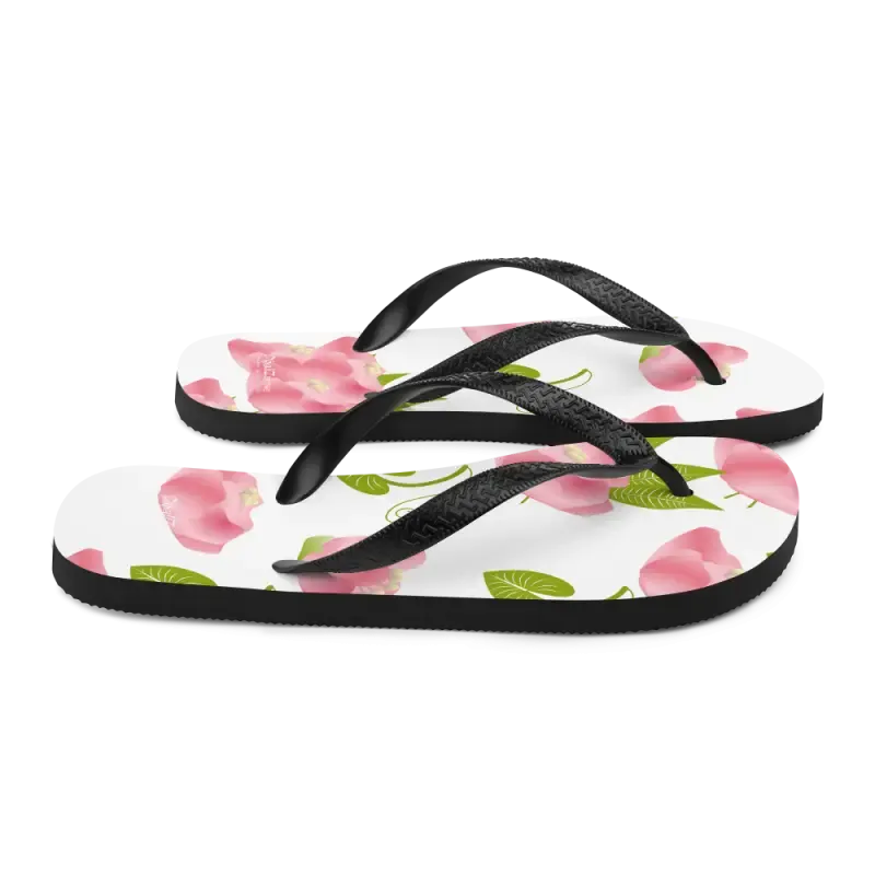 Chic Pink Flowers Floral Slip Resistant Flip Flops