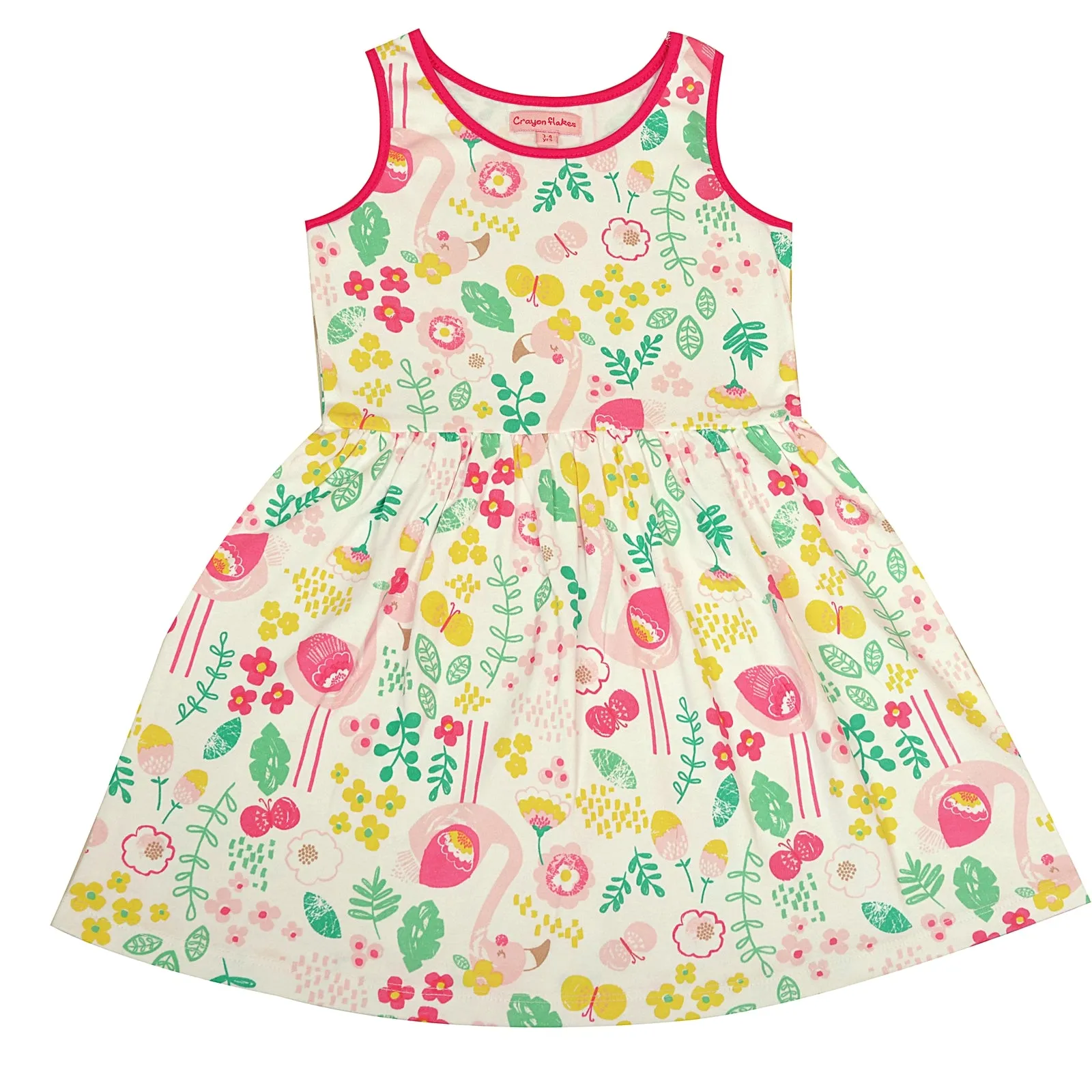 CrayonFlakes Kids Wear for Girls 100% Cotton Sleeveless Swan Print Frock Dress