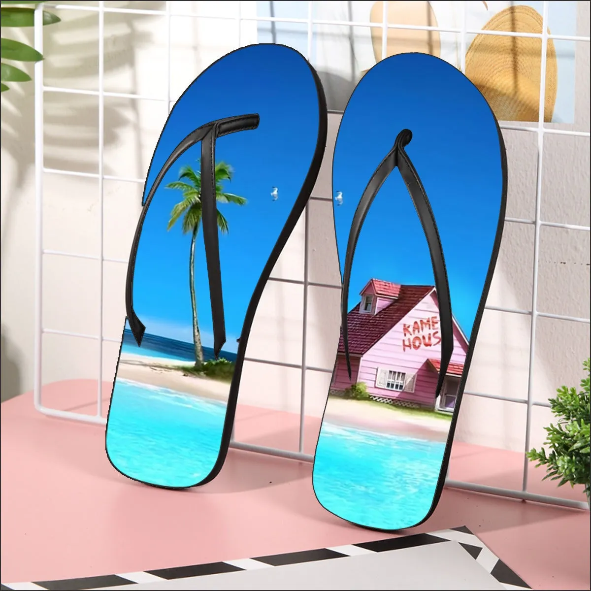 DBZ Master Roshi's Kame House Relax Vibe Concept Graphic Flip Flops