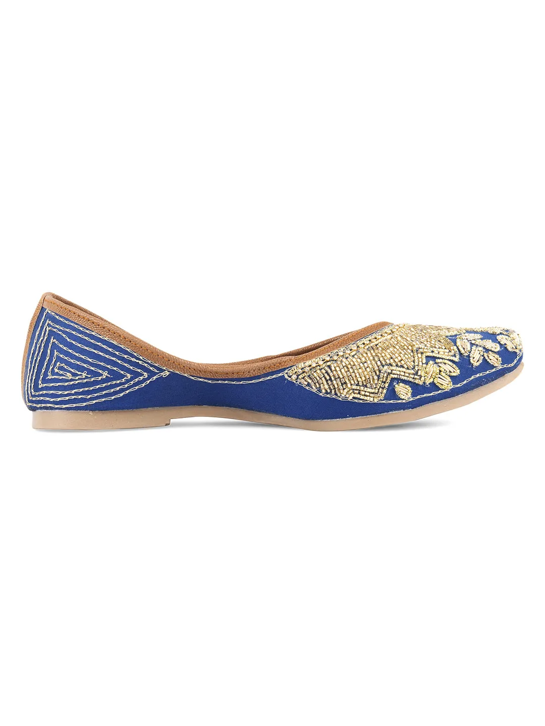 DESI COLOUR Women Brown Embellished Leather Ethnic Mojaris Flats