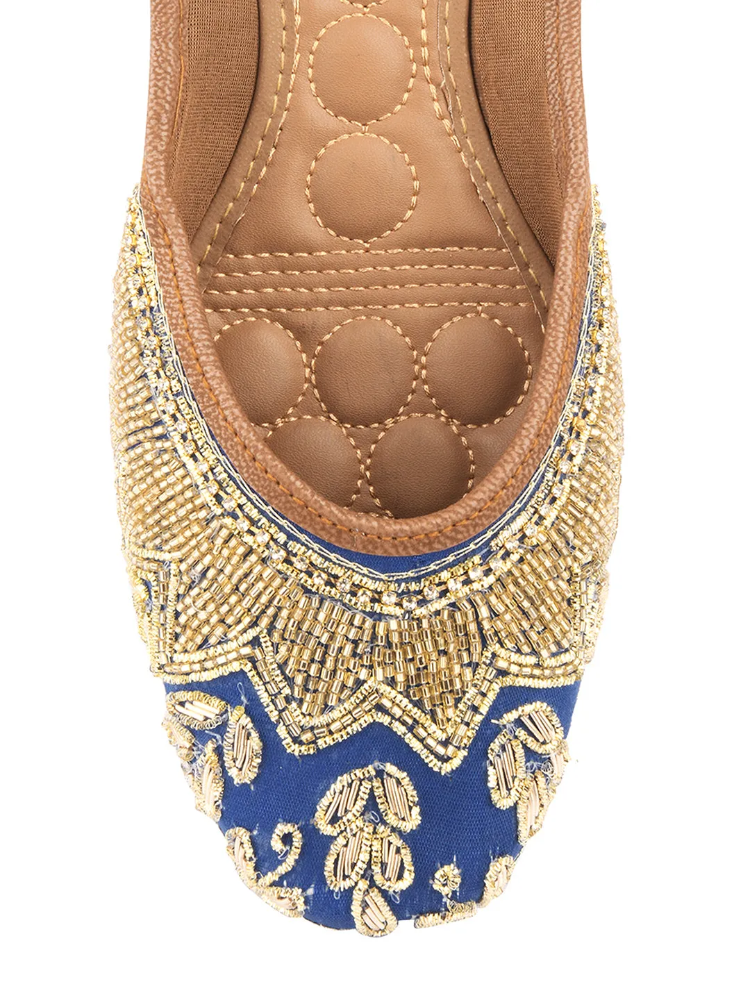 DESI COLOUR Women Brown Embellished Leather Ethnic Mojaris Flats