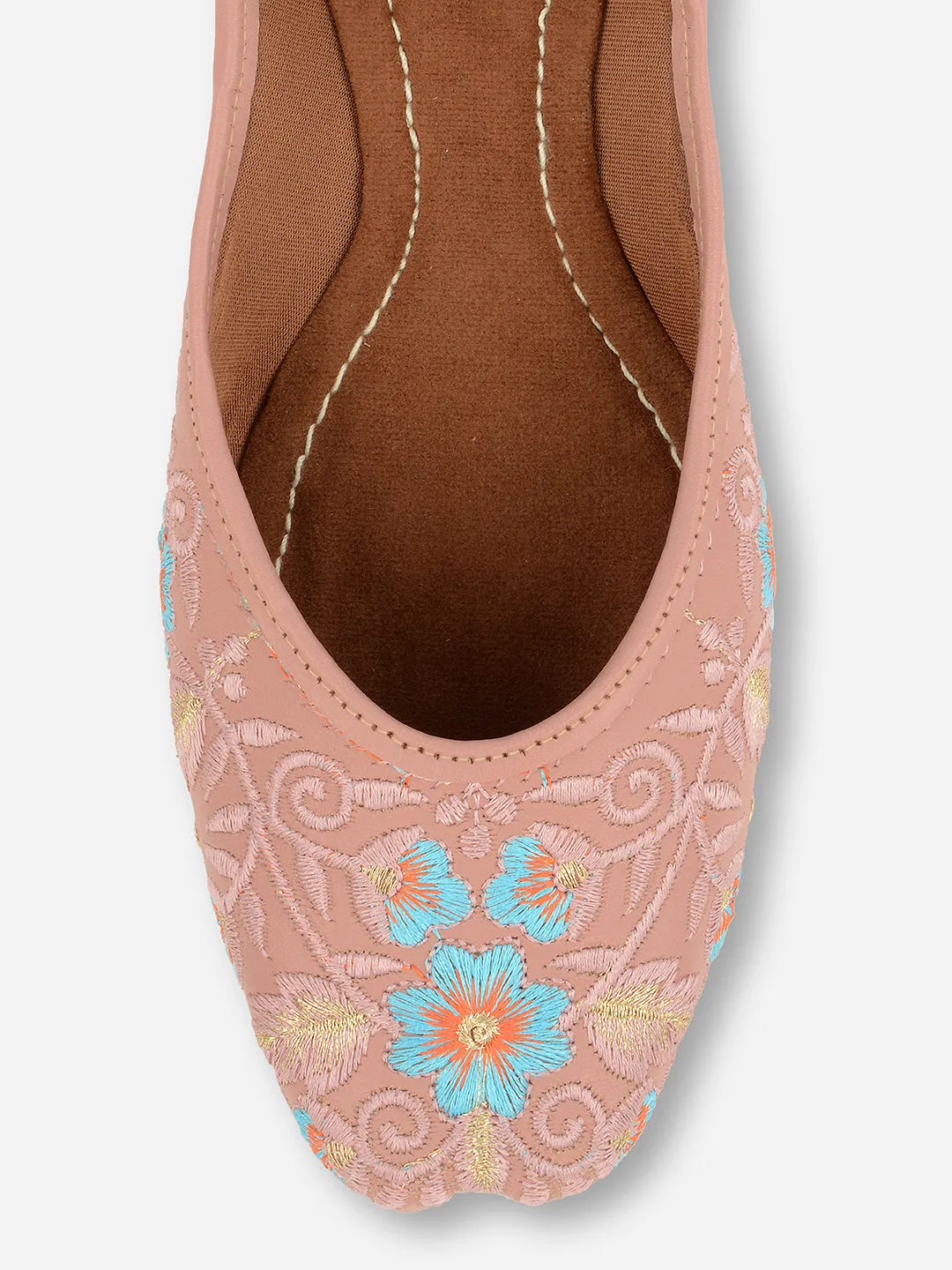 DESI COLOUR Women Peach-Coloured Printed Leather Ethnic Ballerinas Flats