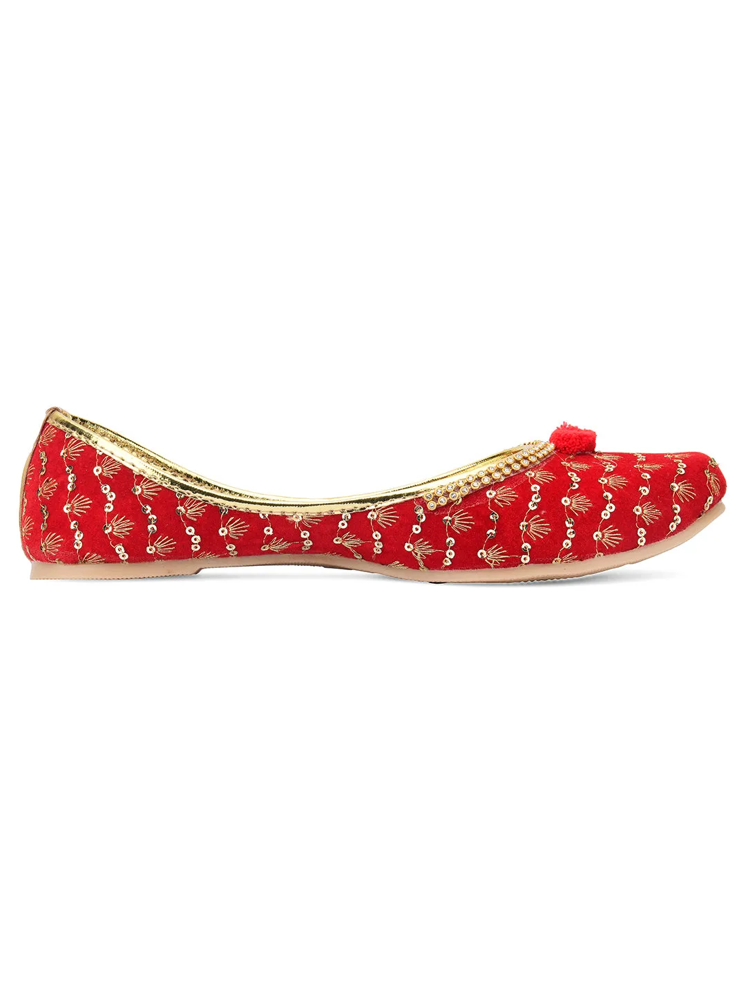 DESI COLOUR Women Red Printed Ethnic Ballerinas Flats