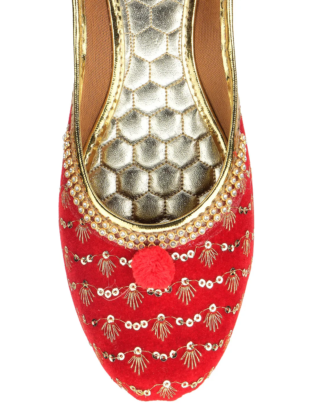 DESI COLOUR Women Red Printed Ethnic Ballerinas Flats