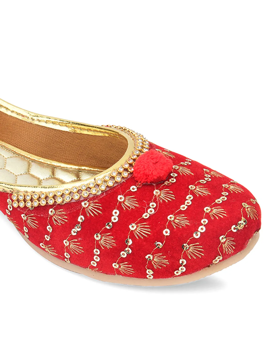 DESI COLOUR Women Red Printed Ethnic Ballerinas Flats