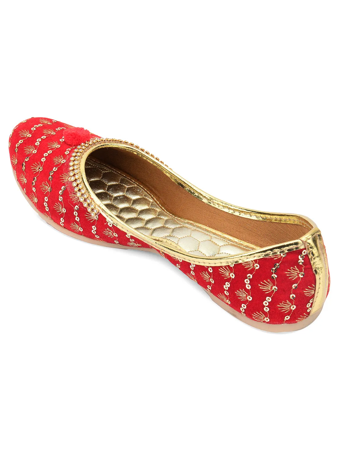 DESI COLOUR Women Red Printed Ethnic Ballerinas Flats