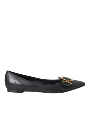 Dolce & Gabbana Black Devotion Leather Pointy Flats Sko