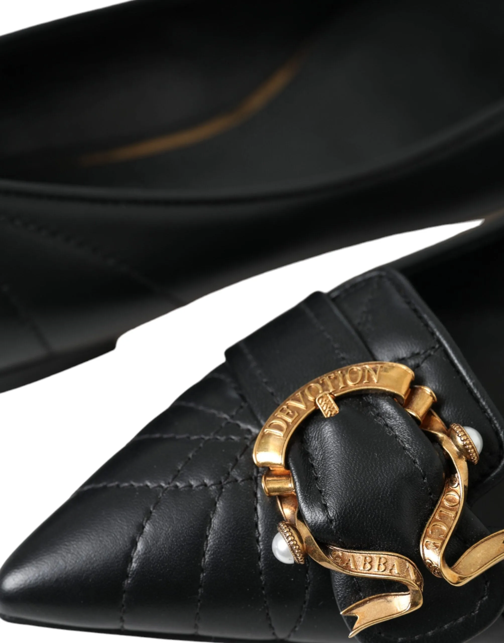 Dolce & Gabbana Black Devotion Leather Pointy Flats Sko