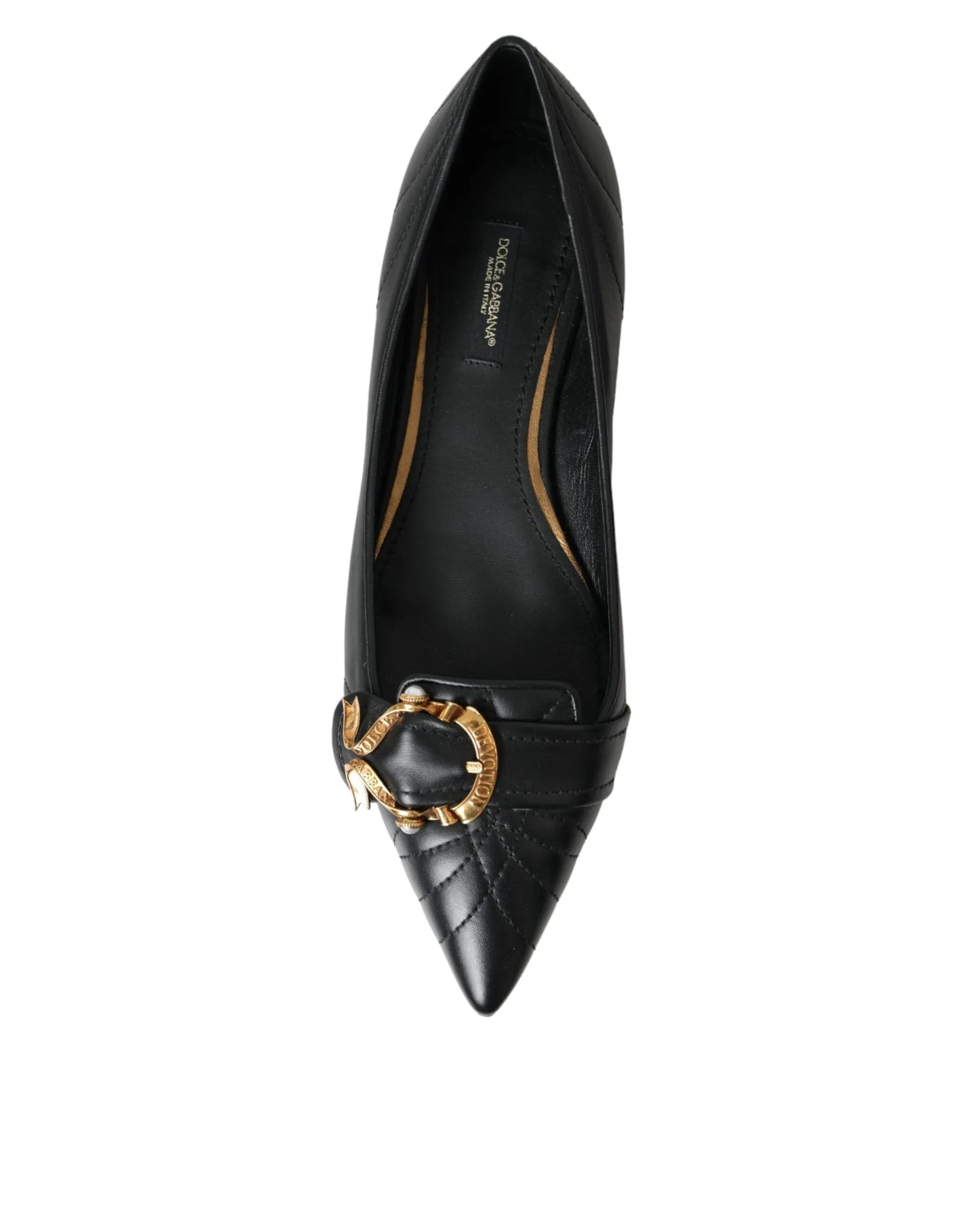 Dolce & Gabbana Black Devotion Leather Pointy Flats Sko