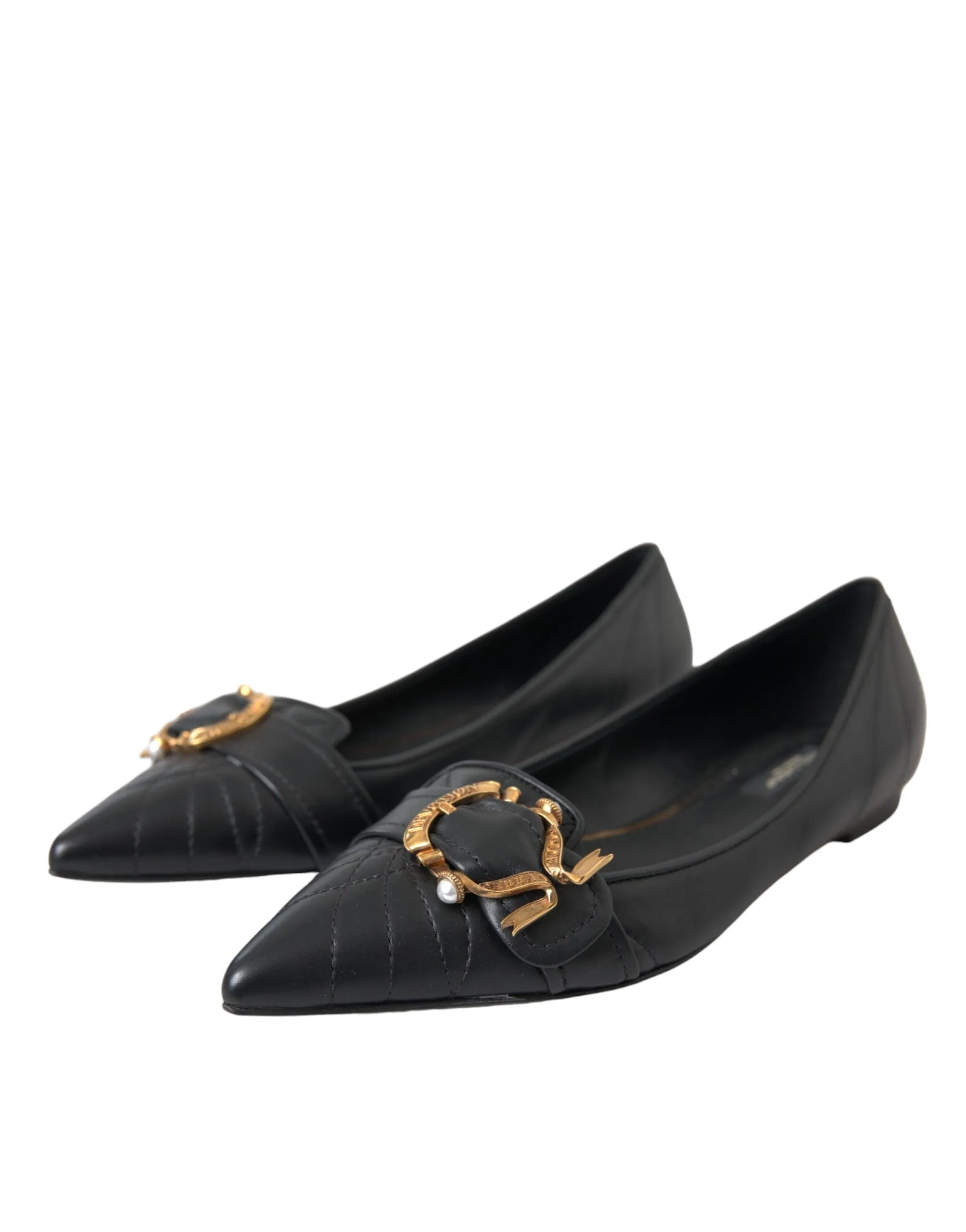 Dolce & Gabbana Black Devotion Leather Pointy Flats Sko
