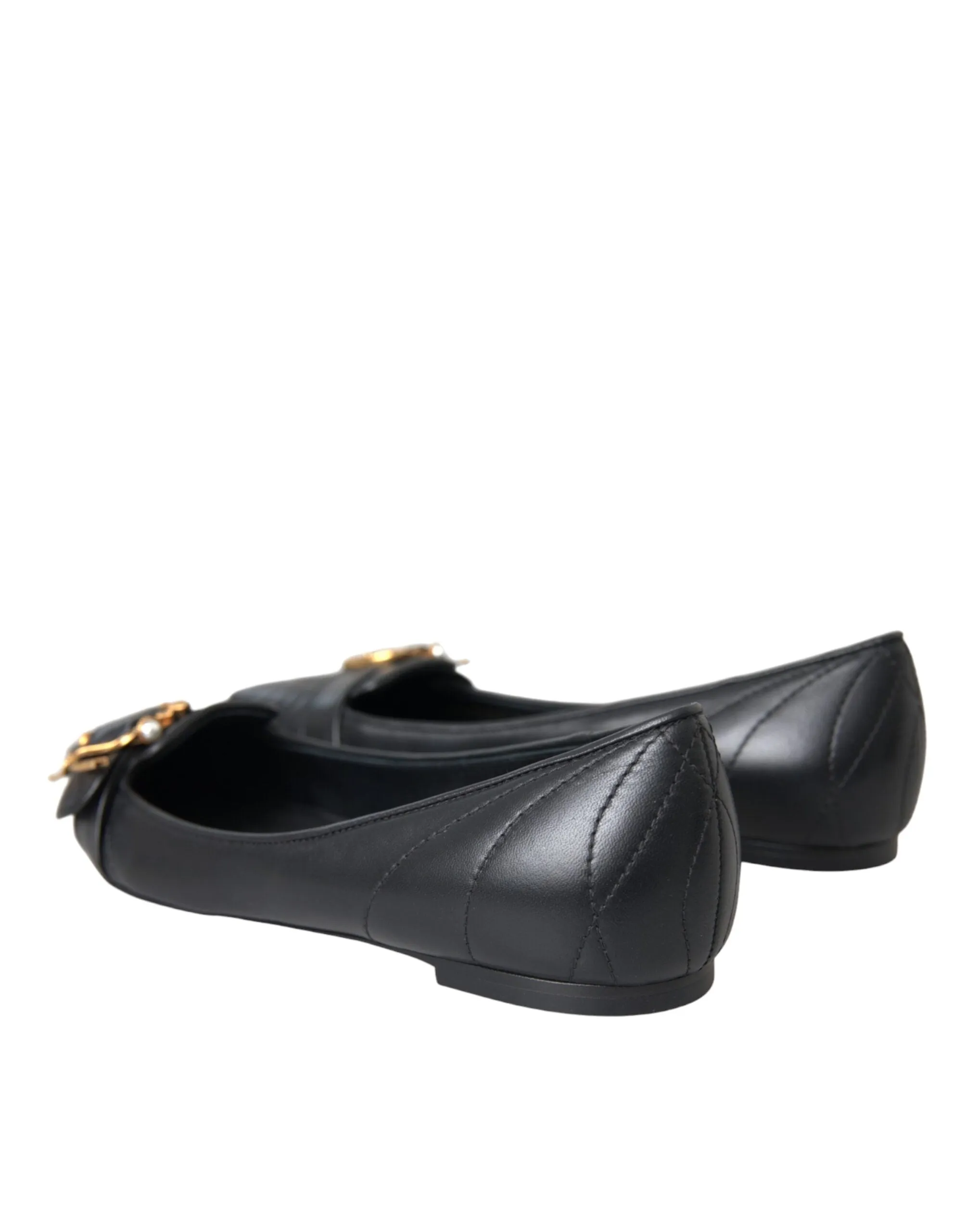 Dolce & Gabbana Black Devotion Leather Pointy Flats Sko