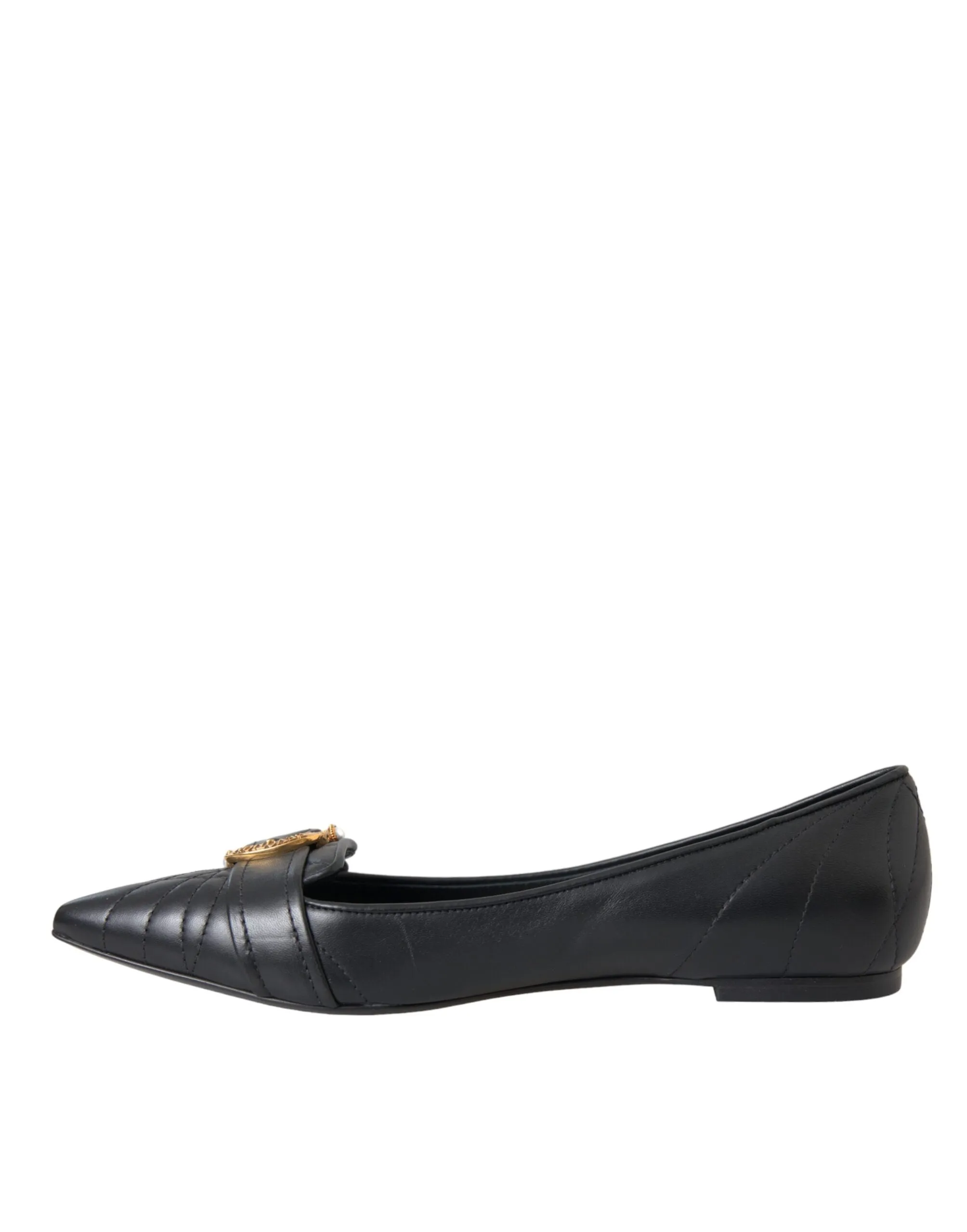 Dolce & Gabbana Black Devotion Leather Pointy Flats Sko