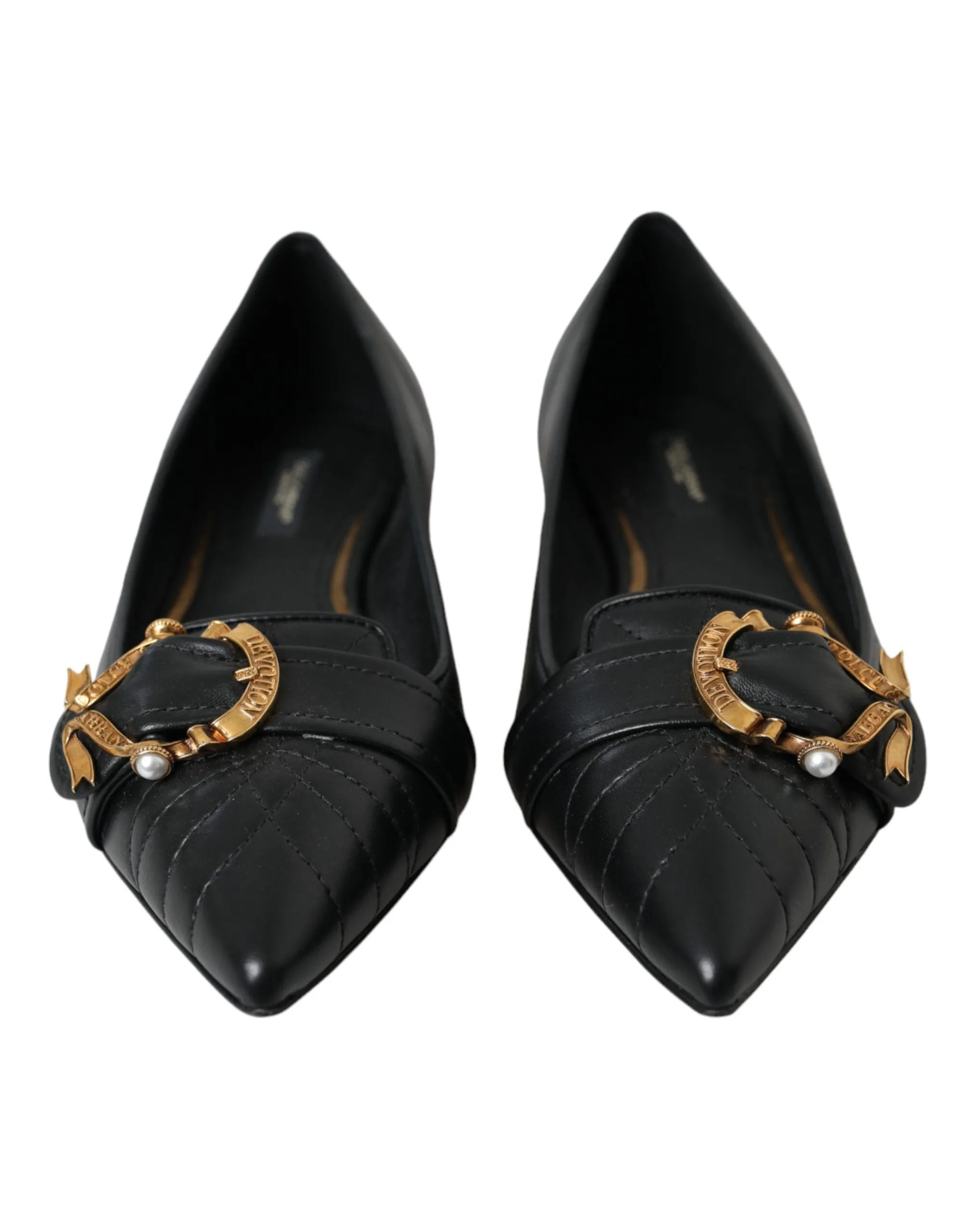 Dolce & Gabbana Black Devotion Leather Pointy Flats Sko