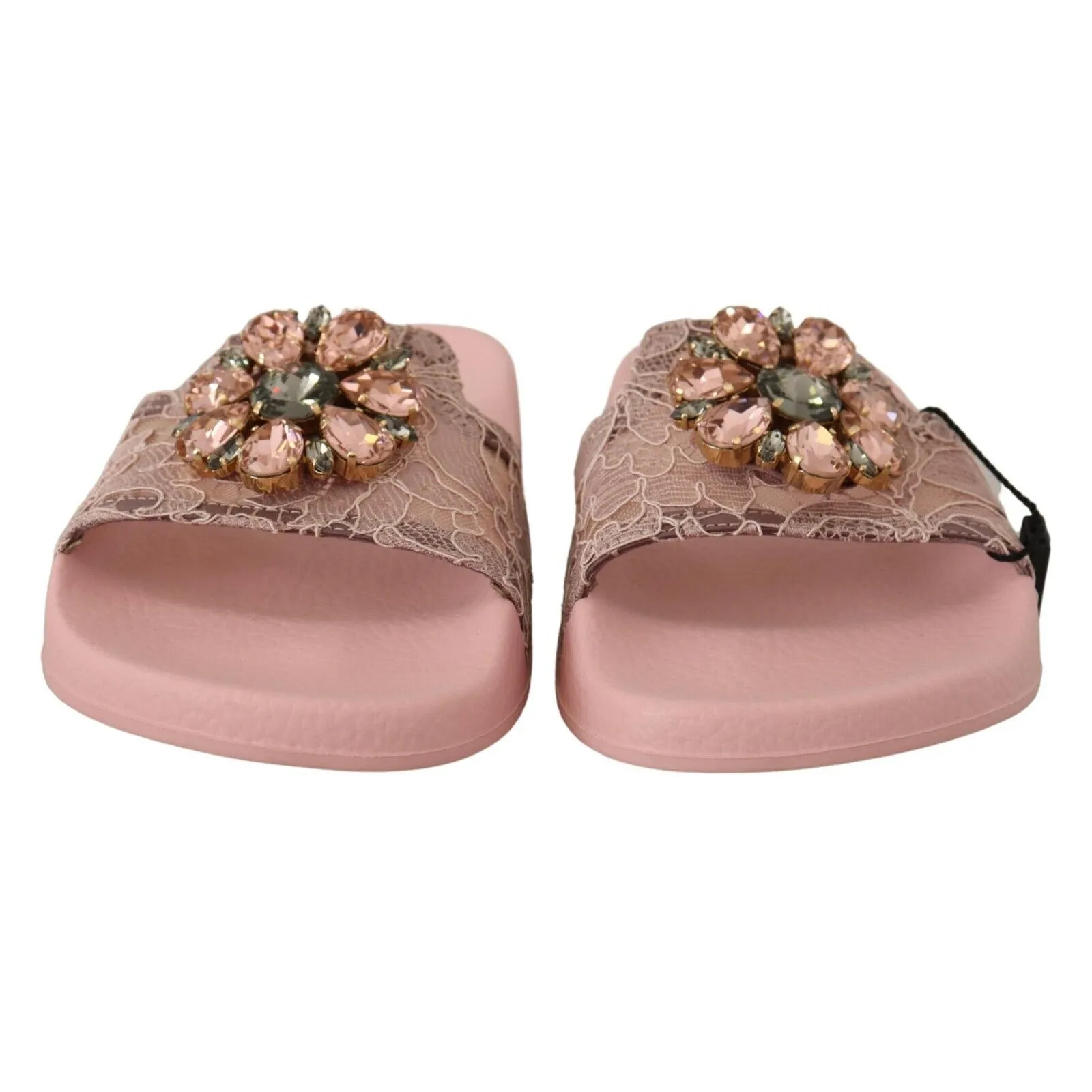 Dolce & Gabbana Floral Lace Crystal Embellished Slide Flats