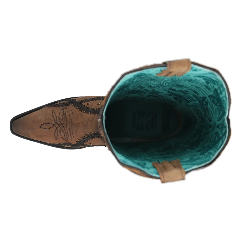 Embroidered Studded Snip Toe Pull On Cowboy Boots