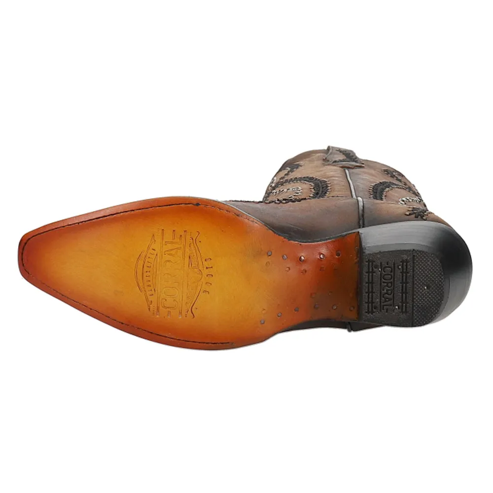 Embroidered Studded Snip Toe Pull On Cowboy Boots