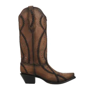 Embroidered Studded Snip Toe Pull On Cowboy Boots
