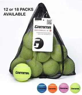 Gamma Bag of Pressureless Tennis Balls - Sturdy & Reuseable Mesh Bag with Drawstring for Easy Transport - Bag-O-Balls (12-Pack of Balls, Yellow)