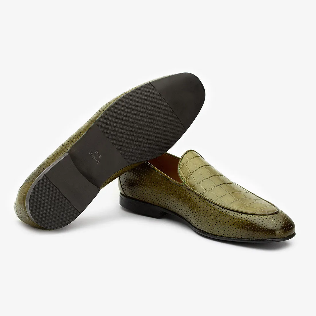 Green Perforated loafers with Croco detail