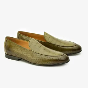 Green Perforated loafers with Croco detail
