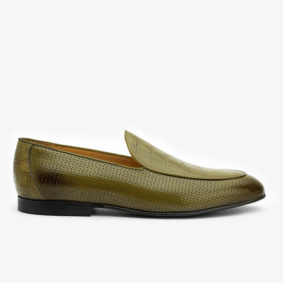 Green Perforated loafers with Croco detail
