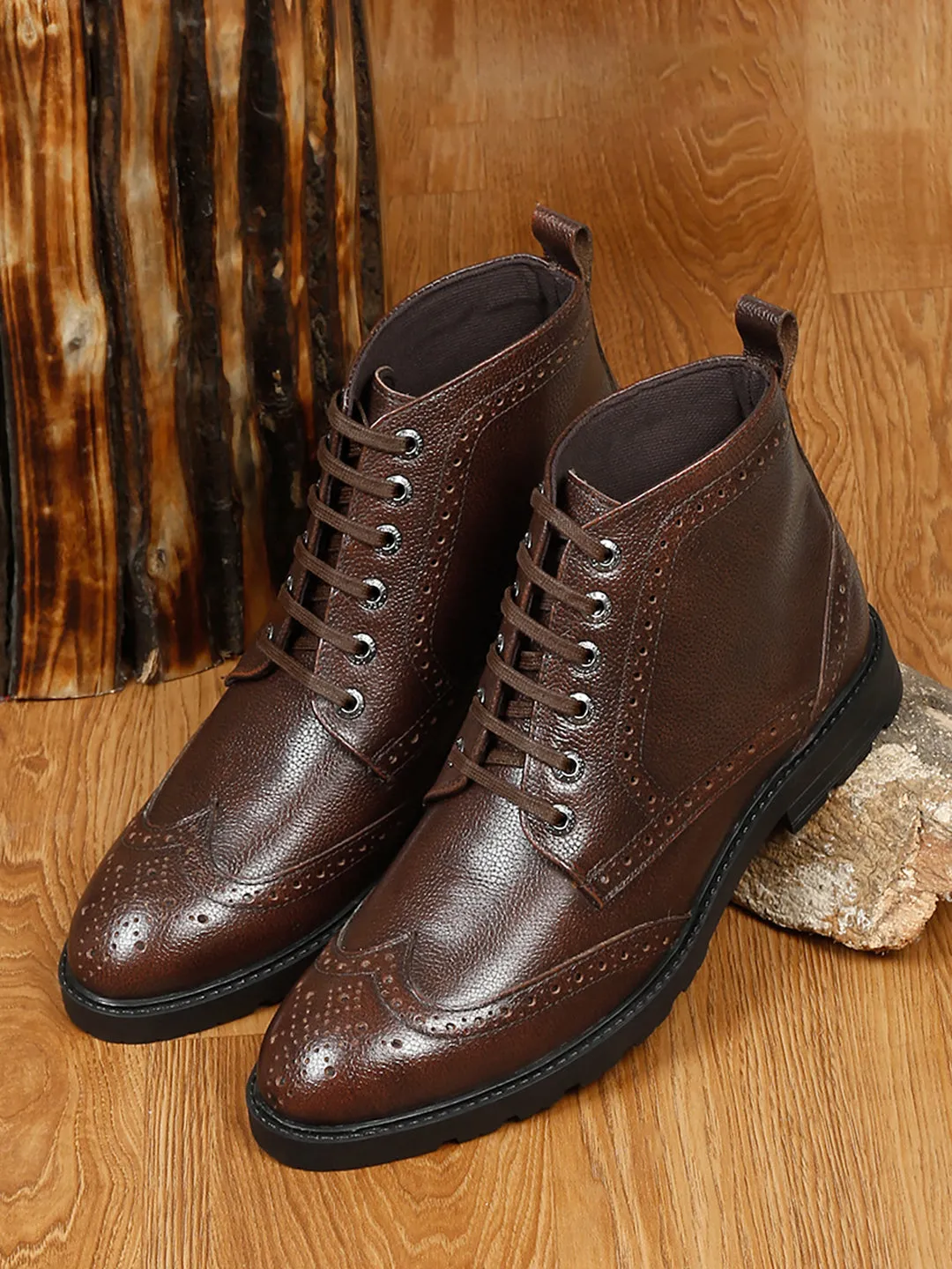 Handcrafted Italian Leather High Ankle Chukka Brogue Boots