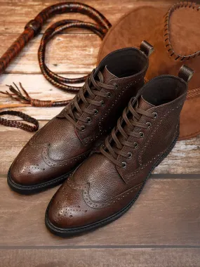 Handcrafted Italian Leather High Ankle Chukka Brogue Boots