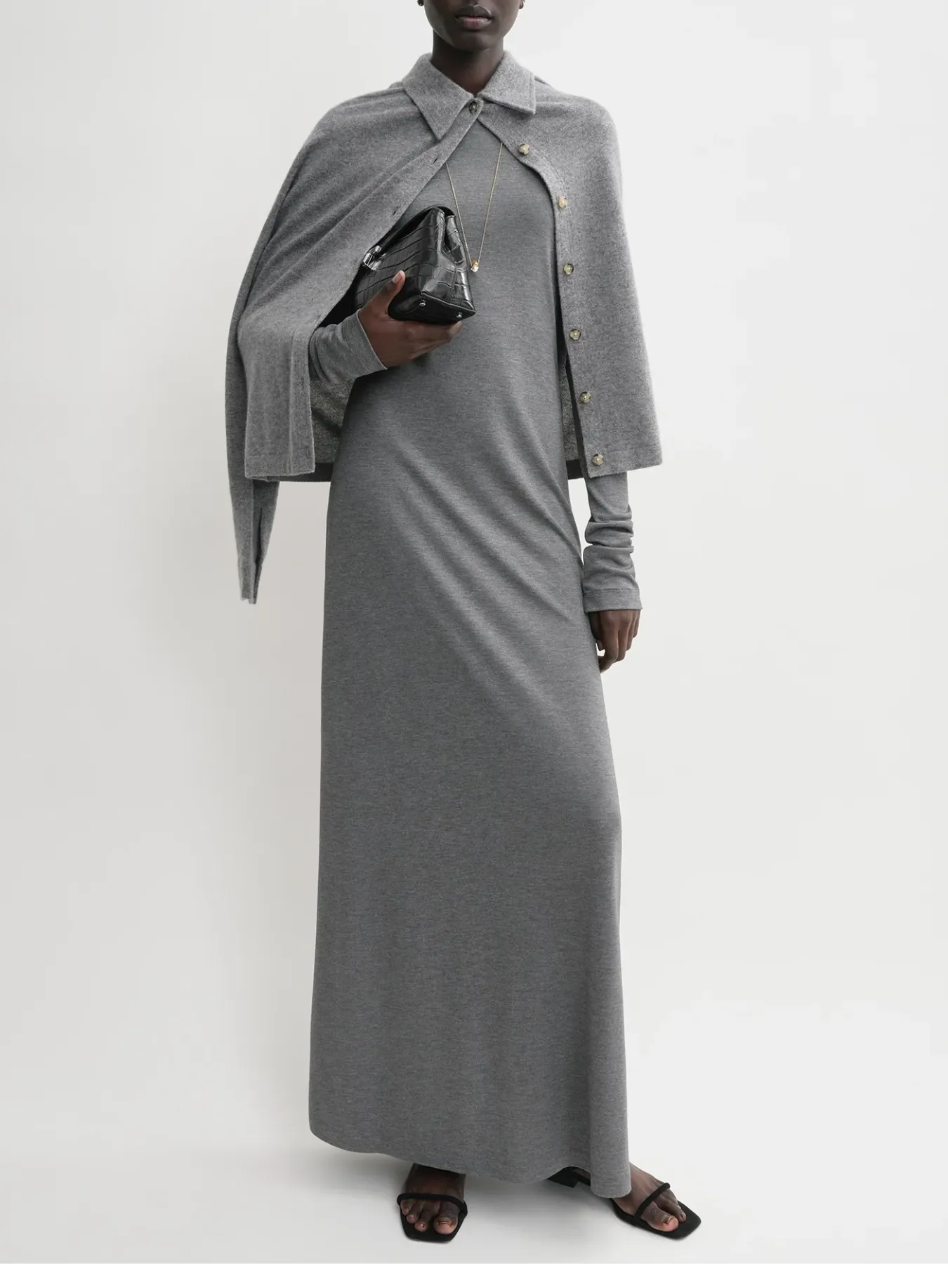 Long Sleeve Jersey Dress - Grey Melange