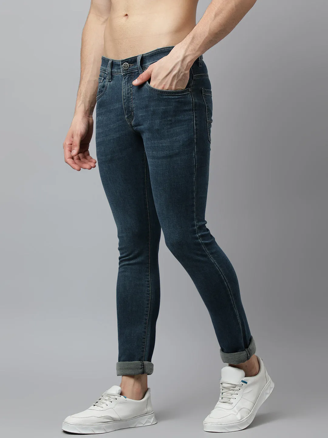 Men Green Tint Slim Fit Mid Rise Clean Look Stretchable Jeans