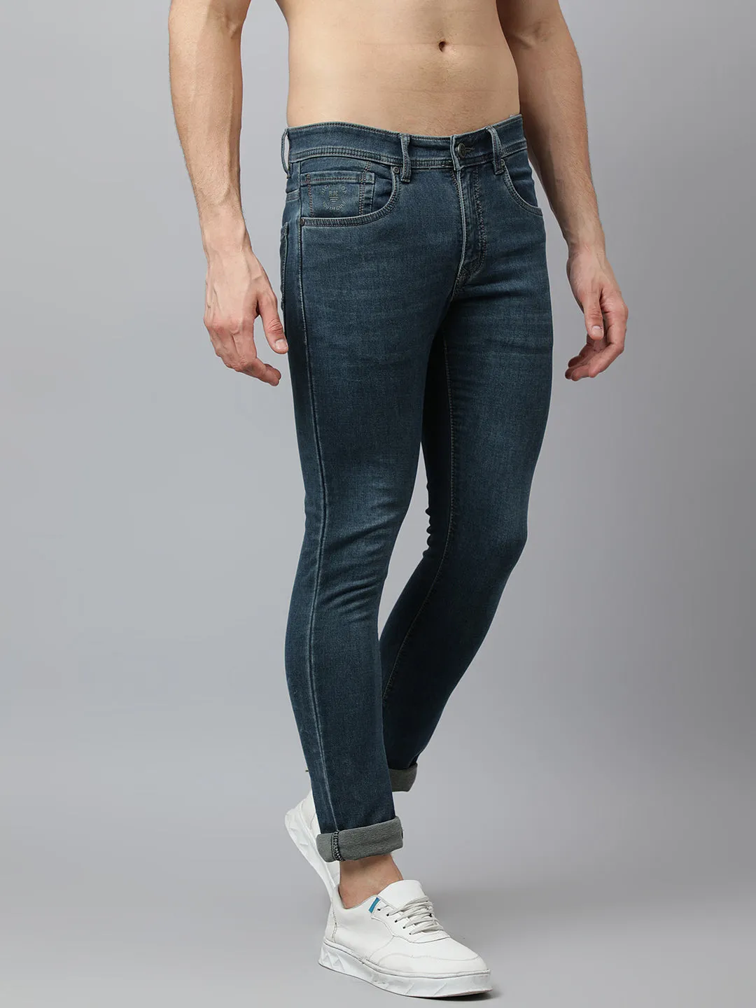 Men Green Tint Slim Fit Mid Rise Clean Look Stretchable Jeans