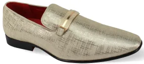 Mens Elegant Champagne Glossy Textile Loafers Dress Shoes After Midnight 6979