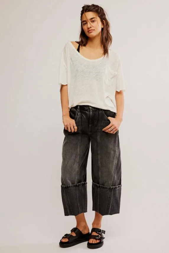 Olsen Cuffed Barrel Jean | Black Ice