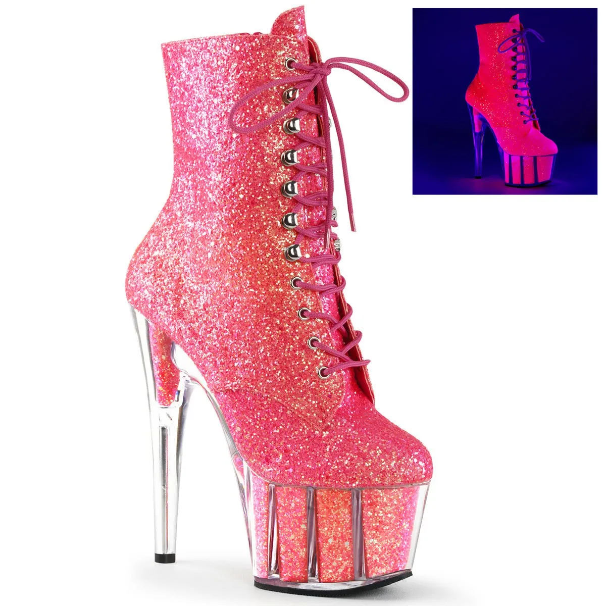 Pleaser Adore 1020G Womens 7" Heel, Platform Front Lace Pole Dance Ankle Boots