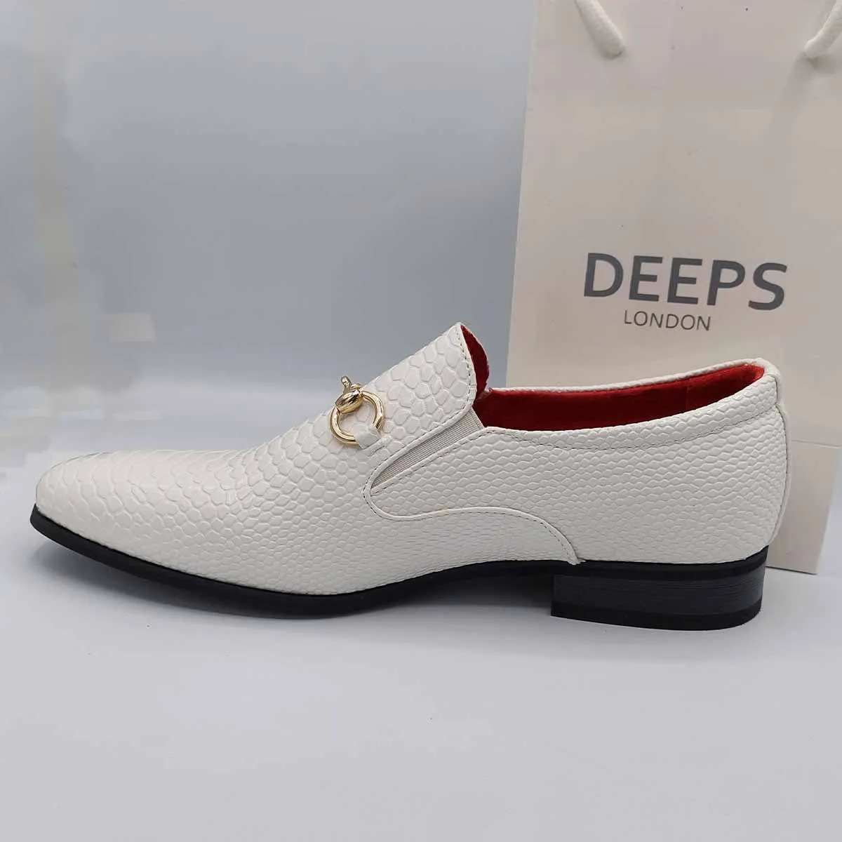 SANSON MENS CROC PATENT SHINY SLIP ON MOCCASIN LOAFERS WITH GOLD BUCKLE AND LEATHER LINING