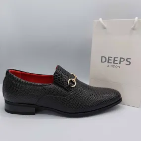 SANSON MENS CROC PATENT SHINY SLIP ON MOCCASIN LOAFERS WITH GOLD BUCKLE AND LEATHER LINING